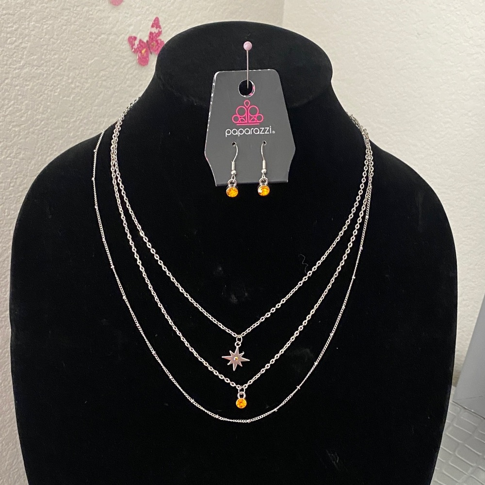 Paparazzi Silver Necklace with Orange Accents